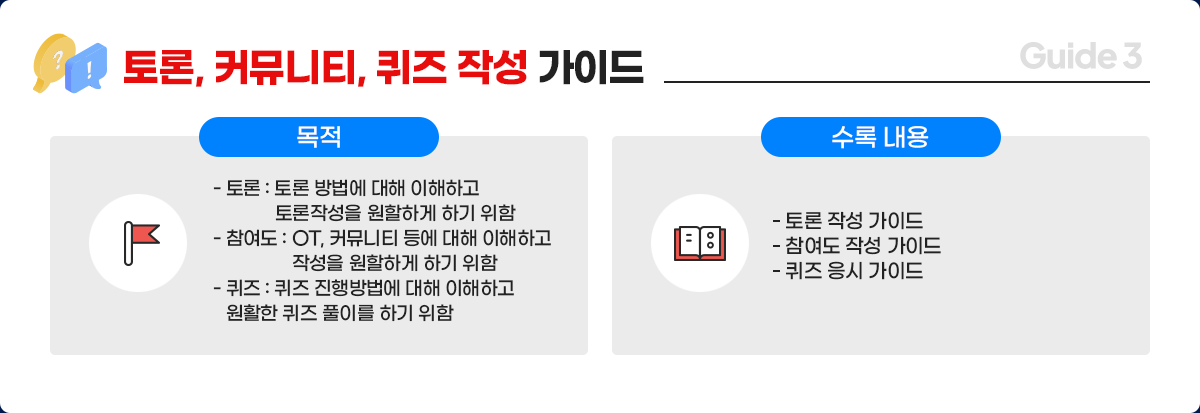 토론, 커뮤니티, 퀴즈 작성 가이드