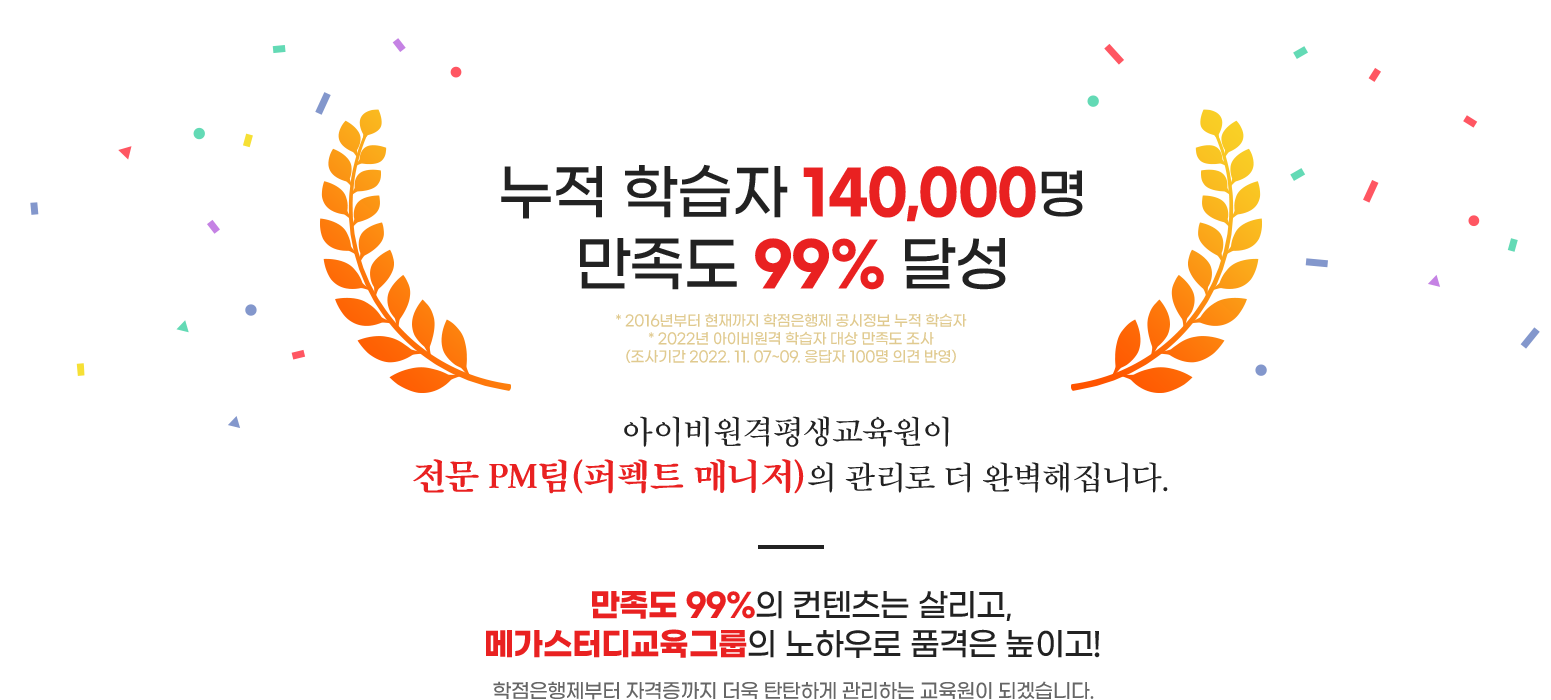 누적 학습자 140,000명	만족도 99% 달성